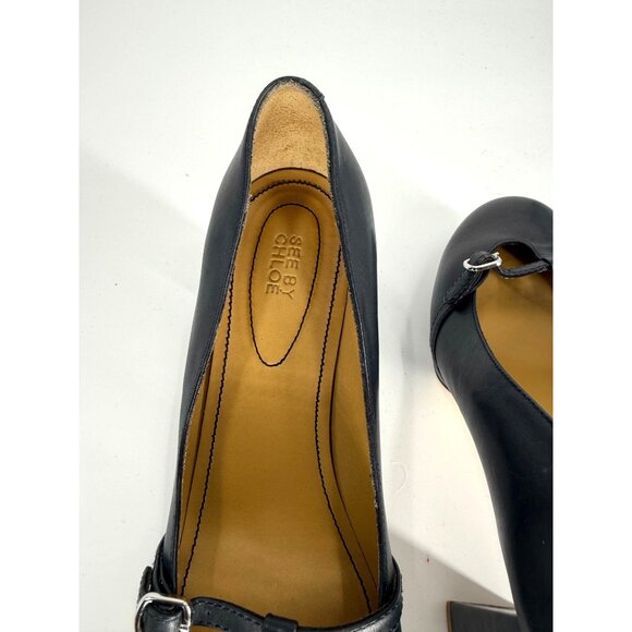 See By Chloé Womens 37.5 Blue Leather Mary Jane Heels - Picture 6 of 14